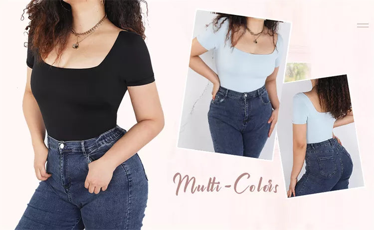 Square Neck Short Sleeve Tummy control