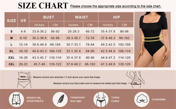 Square Neck Short Sleeve Tummy control